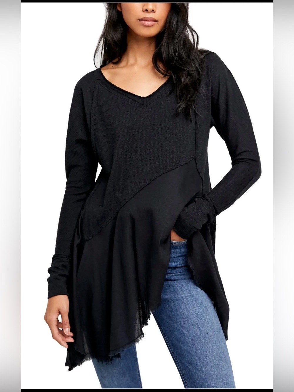 We The Free Black Asymmetric V-Neck Long Sleeve Tunic